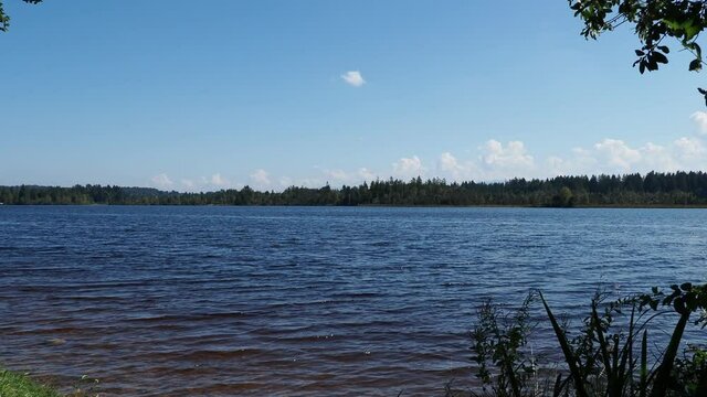 Kirchsee by Sachsenkam in Upper Bavaria. Moor lake and popular bathing water. Nature reserve Ellbach-Kirchseemoor