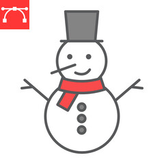 Snowman color line icon, holiday and christmas, snowman vector icon, vector graphics, editable stroke filled outline sign, eps 10.