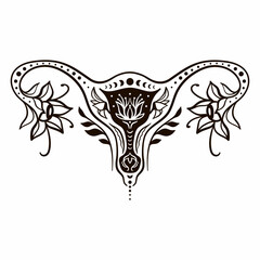Uterus with flowers. Floral Uterus line art. Floral Ovaries. Pregnancy. Women's Health. Woman reproductive system. Feminine art  illustration. 
