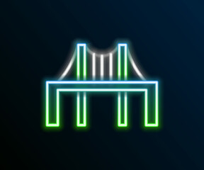 Fototapeta premium Glowing neon line Golden gate bridge icon isolated on black background. San Francisco California United States of America. Colorful outline concept. Vector
