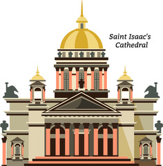 Vector flat illustration - Saint Isaac's Cathedral in Saint Petersburg. Isolated on white bacground. Famous St. Petersburg building