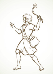 Fototapeta na wymiar David throws a stone from the sling. Vector drawing