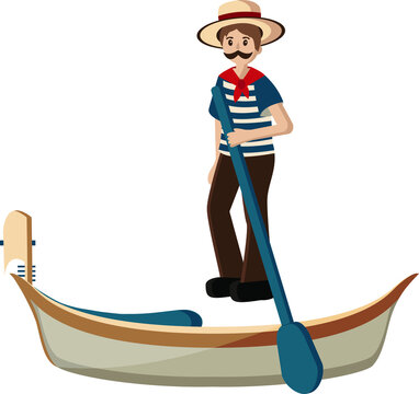 recommend clip art: Vector illustration - Gondolier on a boat in Venice. Flat vector gondolier.