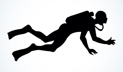 Scuba diver underwater. Vector drawing