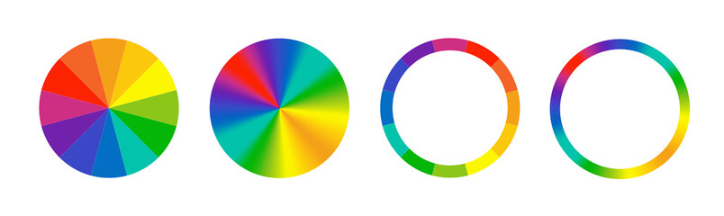 Obraz premium Pie charts diagrams. Set of different color circles isolated. Infographic element round shape. Business strategy concept. Vector illustration.