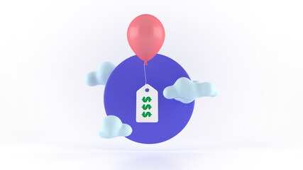 A balloon with a price label. Modern 3d illustration, concept low price, discounts. - 457598734