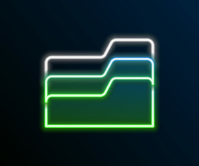 Glowing neon line Document folder icon isolated on black background. Accounting binder symbol. Bookkeeping management. Colorful outline concept. Vector