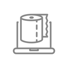 Paper towels and laptop line icon. Paper towels, napkins, wipes for LCD screens symbol