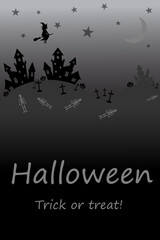 Halloween greeting card, in gray color style, halloween lettering and trick or treat