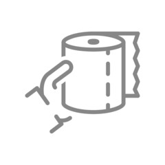 Paper towels in hand line icon. Paper roll, use of paper, personal hygiene, wipe symbol
