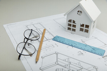 Architectural project, house and glasses