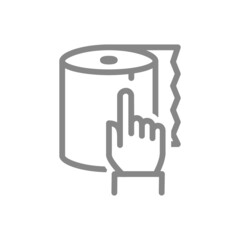 Paper towels and hand cursor line icon. Paper roll, napkin, online shopping, HoReCa products symbol