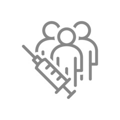 Medical syringe and people line icon. Vaccination of the population, make an injection, health, immunization symbol