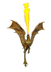 magic dragon is flying up and spiting fire