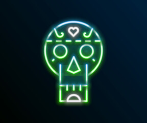 Glowing neon line Mexican skull icon isolated on black background. Colorful outline concept. Vector