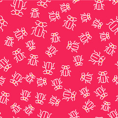 Naklejka premium Line Chafer beetle icon isolated seamless pattern on red background. Vector