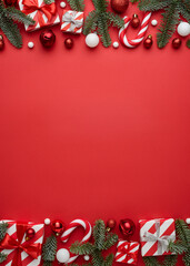 Merry Christmas and happy New Year vertical red background