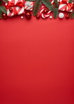 Christmas or New Year red background with border