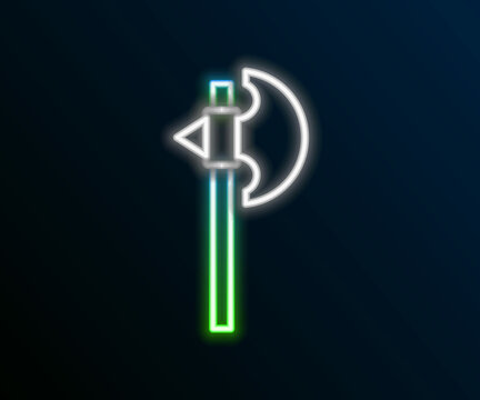 recommend clip art: Glowing neon line Medieval axe icon isolated on black background. Battle axe, executioner axe. Medieval weapon. Colorful outline concept. Vector
