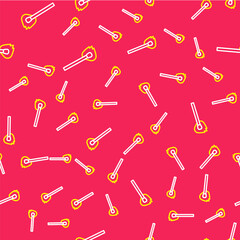 Line Burning match with fire icon isolated seamless pattern on red background. Match with fire. Matches sign. Vector