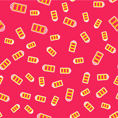 Line Battery charge level indicator icon isolated seamless pattern on red background. Vector