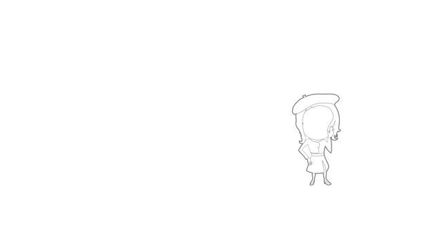 French girl icon animation best outline object on white background