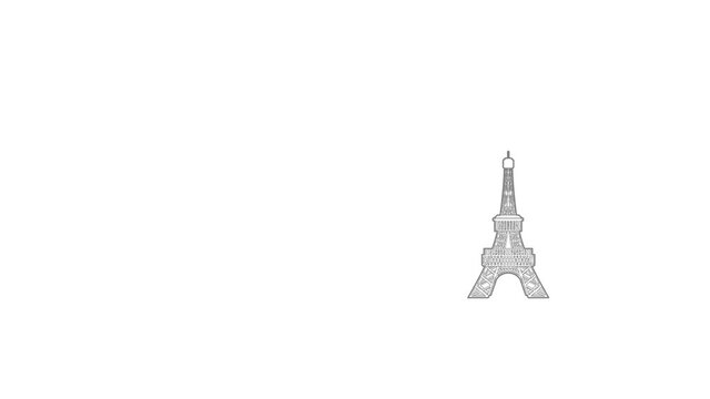 Eiffel tower icon animation best outline object on white background