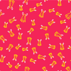 Line Towel on a hanger icon isolated seamless pattern on red background. Bathroom towel icon. Vector