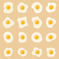 Set of fried eggs. Top view. Healthy breakfast, vector illustration