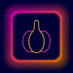 Glowing neon line Garlic icon isolated on black background. Colorful outline concept. Vector