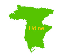 Udine province map vector silhouette illustration isolated on white background. Italy territory, part of region Friuli Venezia Giulia. Europe country division.