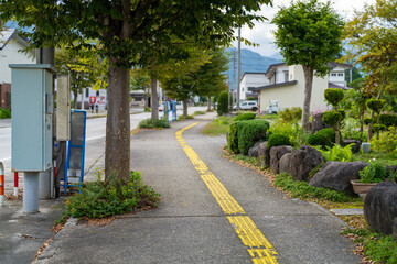 Fototapeta na wymiar 長野県北安曇郡白馬村にある白馬駅周辺の風景 Scenery around Hakuba Station in Hakuba Village, Kita-Azumi-gun, Nagano Prefecture.