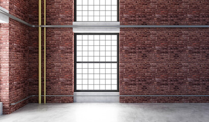 Empty Storehouse Building Interior with Large Windows