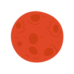 Red moon with lunar craters on surface drawing colored icon. Vector isolated eps symbol