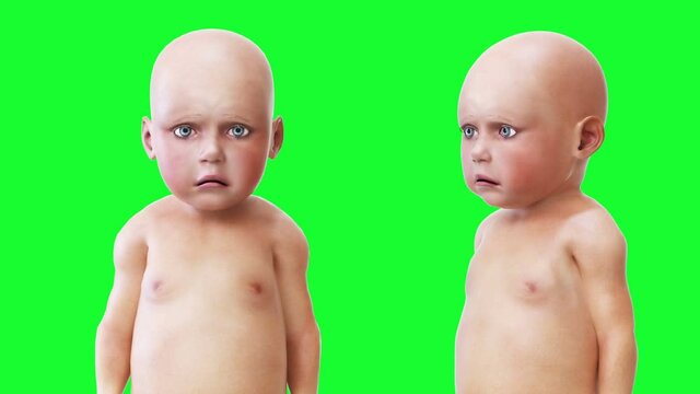 Sad speaking baby, children. Green screen realistic animation.