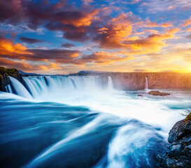 Captivating view of the grand Godafoss waterfall. Iceland, Europe.