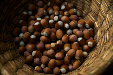 hazelnuts in a straw basket