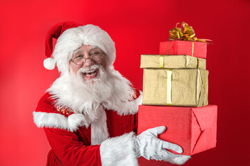 Emotional senior male model old man with a natural white beard in the role of Father Christmas