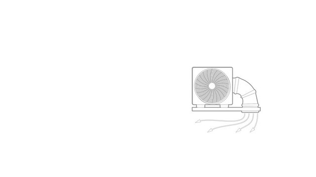 System fan and pipe icon animation best outline object on white background
