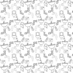 Seamless pattern with plumber work construction  tools over white background.
