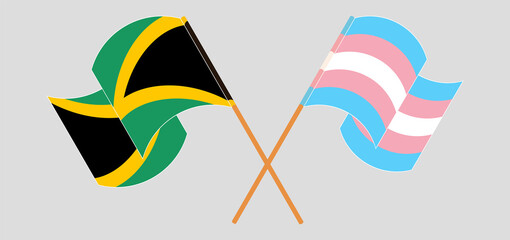 Crossed and waving flags of Jamaica and Transgender Pride