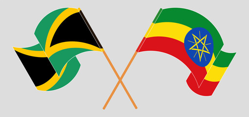 Crossed and waving flags of Jamaica and Ethiopia