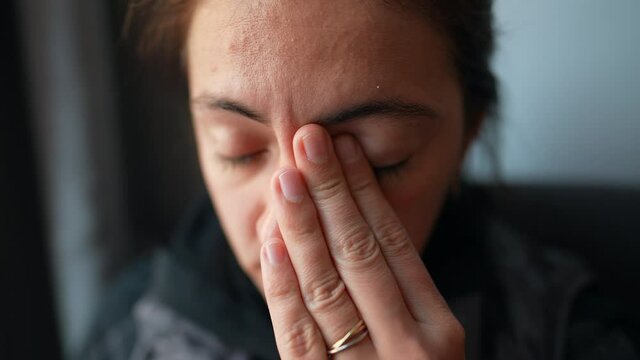 Worried woman concerned with problems. Person preoccupied