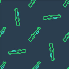Line Hunting gun icon isolated seamless pattern on blue background. Hunting shotgun. Vector