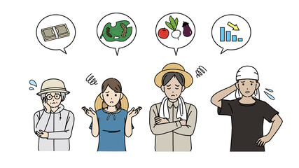 農業　農家　困る　不作　経営難　問題　男女　イラスト素材