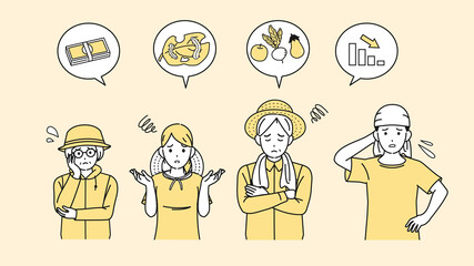 農業　農家　困る　不作　経営難　問題　男女　イラスト素材