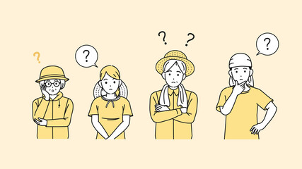 農業　農家　考える　疑問　？　男女　イラスト素材