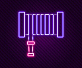 Glowing neon line Fire hose reel icon isolated on black background. Colorful outline concept. Vector