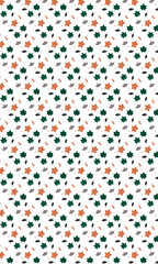 Vector pattern with flowers and leaves. Minimalism. Stylization. Wallpaper. Background. Green, gray, orange