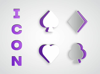 Paper cut Deck of playing cards icon isolated on grey background. Casino gambling. Paper art style. Vector